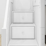 TRIVIUM XL WS : Corner Loft Bunk Twin XL Mid Corner Loft Bunk with Stairs + Angled Ladder on Right Front, Classic White Slats