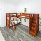 TROIKA CS : Multiple Bunk Beds Twin High Corner Loft Bunk Bed with Ladder + Stairs - R, Slat, Chestnut