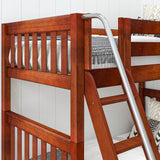 TROIKA CS : Multiple Bunk Beds Twin High Corner Loft Bunk Bed with Ladder + Stairs - R, Slat, Chestnut