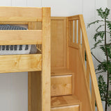 TROIKA NP : Multiple Bunk Beds Twin High Corner Loft Bunk Bed with Ladder + Stairs - R, Panel, Natural