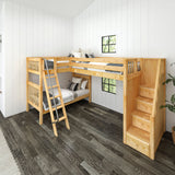 TROIKA NS : Multiple Bunk Beds Twin High Corner Loft Bunk Bed with Ladder + Stairs - R, Slat, Natural