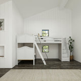 TROIKA WC : Multiple Bunk Beds Twin High Corner Loft Bunk Bed with Ladder + Stairs - R, Curve, White