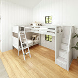 TROIKA XL WP : Multiple Bunk Beds Twin XL High Corner Loft Bunk with Angled Ladder and Stairs on Right, White, Panel