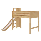 TURF NP : Play Loft Beds Twin Mid Loft Bed with Slide Platform, Panel, Natural