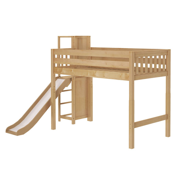 TURF NS : Play Loft Beds Twin Mid Loft Bed with Slide Platform, Slat, Natural