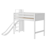 TURF WP : Play Loft Beds Twin Mid Loft Bed with Slide Platform, Panel, White