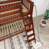 VENTI XL CS : Classic Bunk Beds Twin XL High Bunk Bed with Angled Ladder on Front, Slat, Chestnut