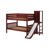 VOODOO CS : Play Bunk Beds Full Low Bunk Bed with Slide Platform, Slat, Chestnut