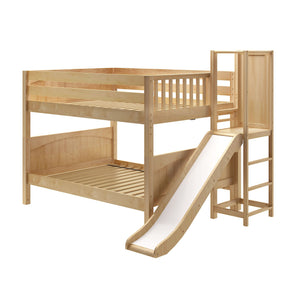 VOODOO NS : Play Bunk Beds Full Low Bunk Bed with Slide Platform, Slat, Natural