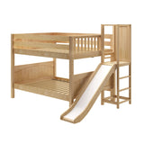 VOODOO NP : Play Bunk Beds Full Low Bunk Bed with Slide Platform, Panel, Natural