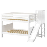VOODOO WP : Play Bunk Beds Full Low Bunk Bed with Slide Platform, Panel, White
