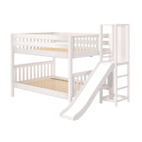 VOODOO WS : Play Bunk Beds Full Low Bunk Bed with Slide Platform, Slat, White