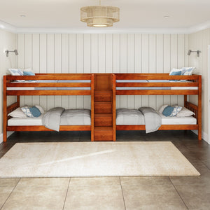 WONDERFUL XL CS : Quad Bunk Twin XL Quadruple Bunk Bed with Stairs, Slat, Chestnut