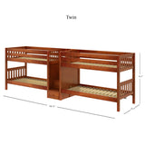 WONDERFUL XL CS : Multiple Bunk Beds Twin XL Quadruple Bunk Bed with Stairs, Slat, Chestnut