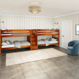WONDERFUL XL CS : Multiple Bunk Beds Twin XL Quadruple Bunk Bed with Stairs, Slat, Chestnut