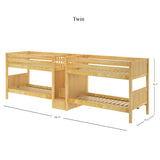 WONDERFUL XL NP : Multiple Bunk Beds Twin XL Quadruple Bunk Bed with Stairs, Panel, Natural