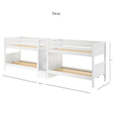 WONDERFUL XL WP : Multiple Bunk Beds Twin XL Quadruple Bunk Bed with Stairs, Panel, White