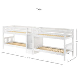 WONDERFUL XL WS : Multiple Bunk Beds Twin XL Quadruple Bunk Bed with Stairs, Slat, White