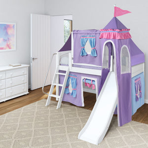 WOW27 WP : Play Loft Beds Low Loft Slide Bed with Curtains, Top Tent & Tower, Twin, Panel, White