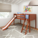 WOW CP : Loft Bed Twin Low Loft Bed with Slide and Angled Ladder on Front, Chestnut Panel