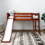 WOW CP : Loft Bed Twin Low Loft Bed with Slide and Angled Ladder on Front, Chestnut Panel