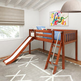 WOW CS : Loft Bed Twin Low Loft Bed with Slide and Angled Ladder on Front, Chestnut Slats