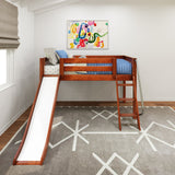 WOW CS : Loft Bed Twin Low Loft Bed with Slide and Angled Ladder on Front, Chestnut Slats