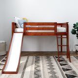 WOW CS : Loft Bed Twin Low Loft Bed with Slide and Angled Ladder on Front, Chestnut Slats