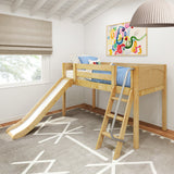 WOW NP : Loft Bed Twin Low Loft Bed with Slide and Angled Ladder on Front, Natural Birch Panel