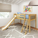 WOW NS : Loft Bed Twin Low Loft Bed with Slide and Angled Ladder on Front, Natural Birch Slats