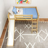 WOW NS : Loft Bed Twin Low Loft Bed with Slide and Angled Ladder on Front, Natural Birch Slats