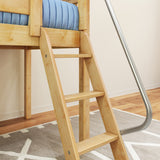WOW NS : Loft Bed Twin Low Loft Bed with Slide and Angled Ladder on Front, Natural Birch Slats