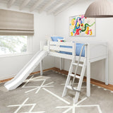 WOW WP : Loft Bed Twin Low Loft Bed with Slide and Angled Ladder on Front, Classic White Panel