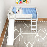 WOW WP : Loft Bed Twin Low Loft Bed with Slide and Angled Ladder on Front, Classic White Panel