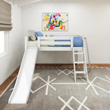 WOW WP : Loft Bed Twin Low Loft Bed with Slide and Angled Ladder on Front, Classic White Panel