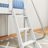 WOW WP : Loft Bed Twin Low Loft Bed with Slide and Angled Ladder on Front, Classic White Panel