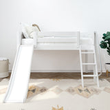WOW WP : Loft Bed Twin Low Loft Bed with Slide and Angled Ladder on Front, Classic White Panel