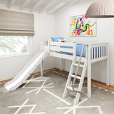 WOW WS : Loft Bed Twin Low Loft Bed with Slide and Angled Ladder on Front, Classic White Slats