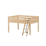 XL NS : Standard Loft Beds Full Low Loft Bed with Angled Ladder on Front, Slat, Natural