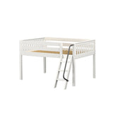 XL WS : Standard Loft Beds Full Low Loft Bed with Angled Ladder on Front, Slat, White