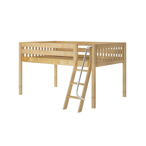 XL XL NS : Loft Bed Full XL Low Loft Bed with Angled Ladder on Front, Slat, Natural