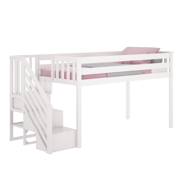 177222-002 : Loft Beds Low Loft Bed w/ Staircase, White