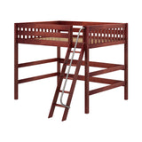 BEEFY XL CS : Standard Loft Beds Queen High Loft Bed with Angled Ladder on Front, Slat, Chestnut