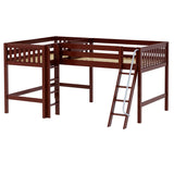 BOTH CS : Corner Loft Beds Full + Twin Mid Corner Loft Bed with Angled and Straight Ladder, Slat, Chestnut