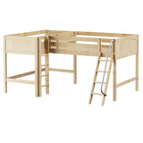 BOTH NP : Corner Loft Beds Full + Twin Mid Corner Loft Bed with Angled and Straight Ladder, Panel, Natural