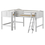 BOTH WC : Corner Loft Beds Full + Twin Mid Corner Loft Bed with Angled and Straight Ladder, Curve, White