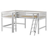 BOTH WS : Corner Loft Beds Full + Twin Mid Corner Loft Bed with Angled and Straight Ladder, Slat, White