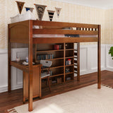 BULKY4 CP : Storage & Study Loft Beds Full High Loft w/ ladder on end, Corner desk, 15" High Bookcase, 37.5" High Bookcase, Panel, Chestnut