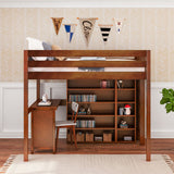 BULKY4 CP : Storage & Study Loft Beds Full High Loft w/ ladder on end, Corner desk, 15" High Bookcase, 37.5" High Bookcase, Panel, Chestnut