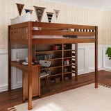 BULKY4 CS : Storage & Study Loft Beds Full High Loft w/ ladder on end, Corner desk, 15" High Bookcase, 37.5" High Bookcase, Slat, Chestnut